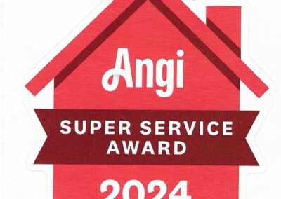 Red badge with house design reads "Angi Super Service Award 2024" in white text.